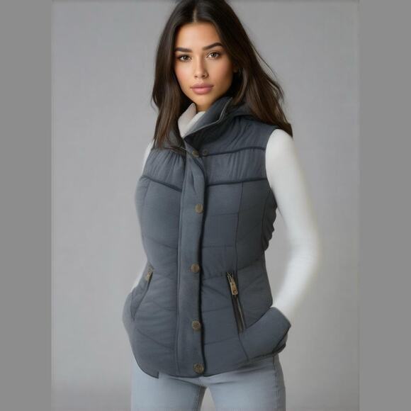 Aeropostale Gray Quilted Puff Sleeveless Hooded Outdoor Winter Vest XS - Picture 1 of 12